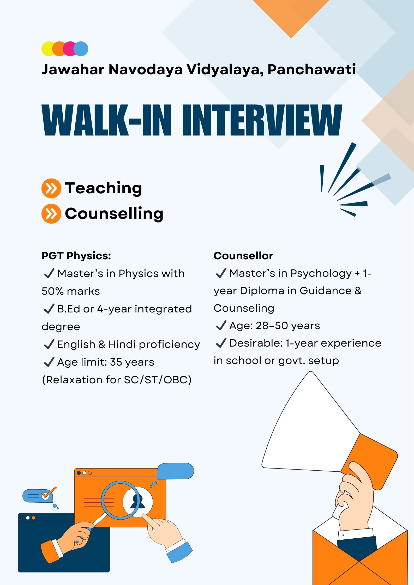Walk-in Interview for Teaching & Counselling Positions!